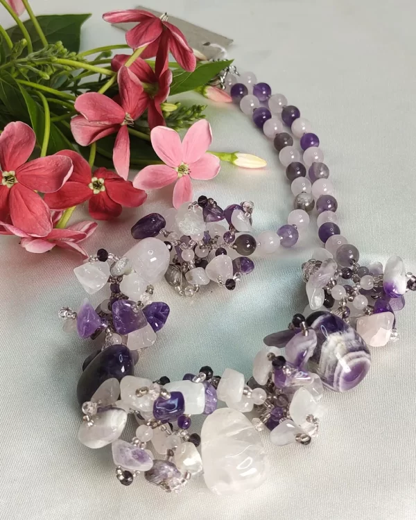 Purple Power - 19” semi-choker styled neckpiece of chunky Amethyst and Agate tumbles and chips. DN0060