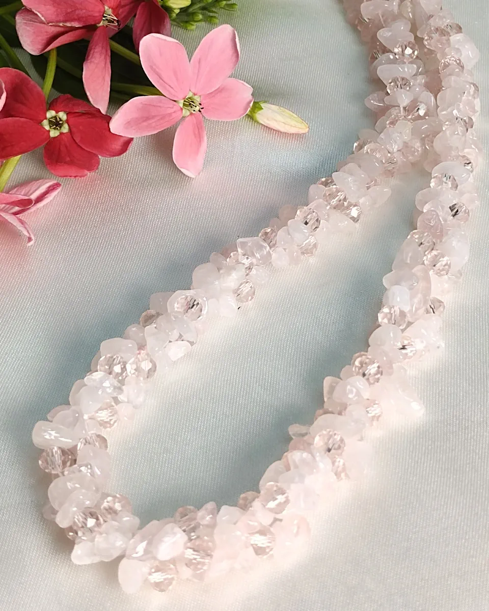 Pink Passion - 19” single line of Rose Quartz chips. DN0068