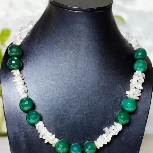 Green Elegance - DN0071 - 18” of honey-cut green Onyx beads strung together with a clutch of Rock Crystal chips. Comes with earrings.