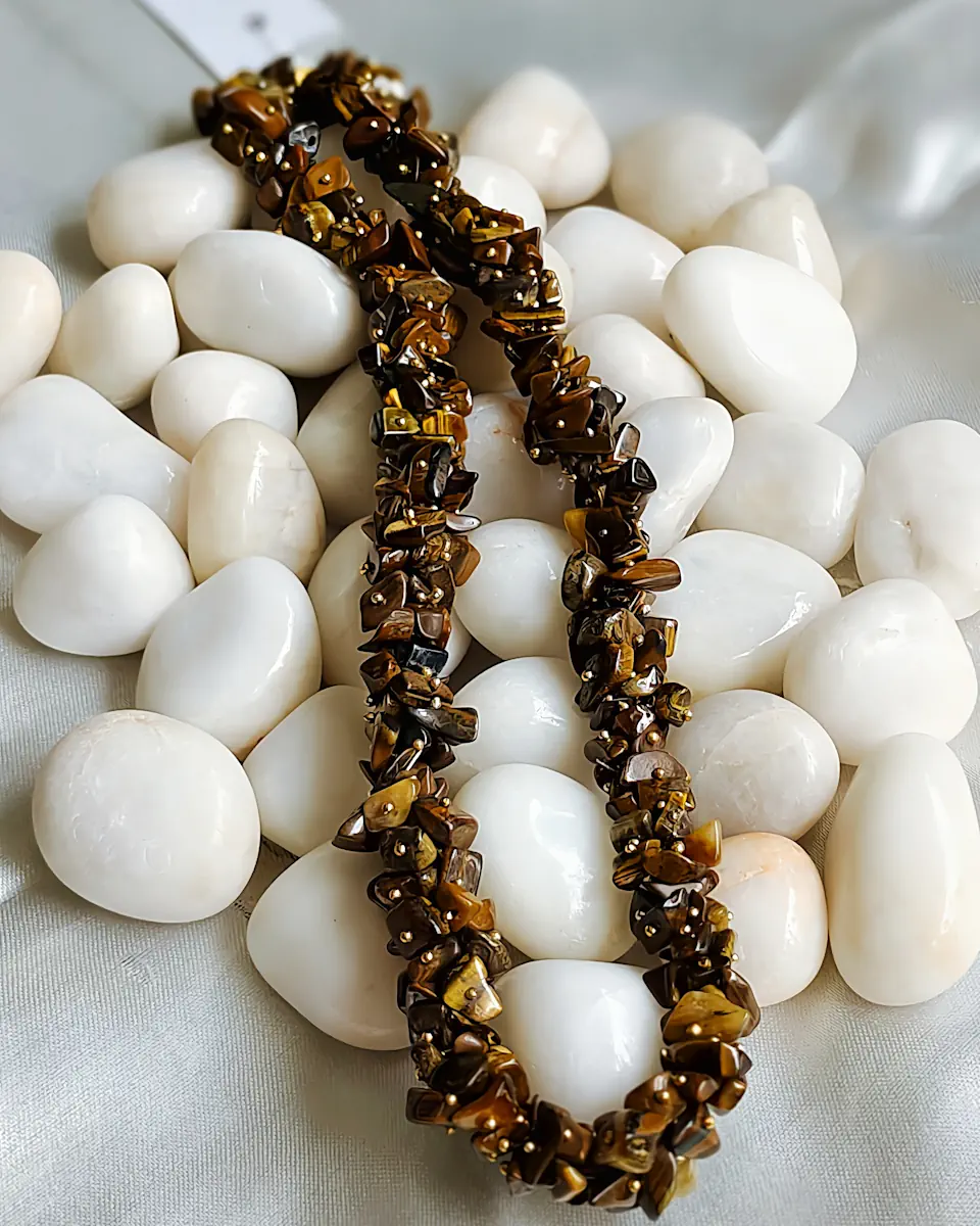 Tiger's Tale - DN0106 - Tiger's Eye chips, in a 16" choker style necklace