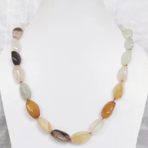 Bijou - DN0120 - Polished tumbles of Agate ranging in colour from off whites to pearly grays, from pale lemon yellow to lazy browns in an 18” necklace.