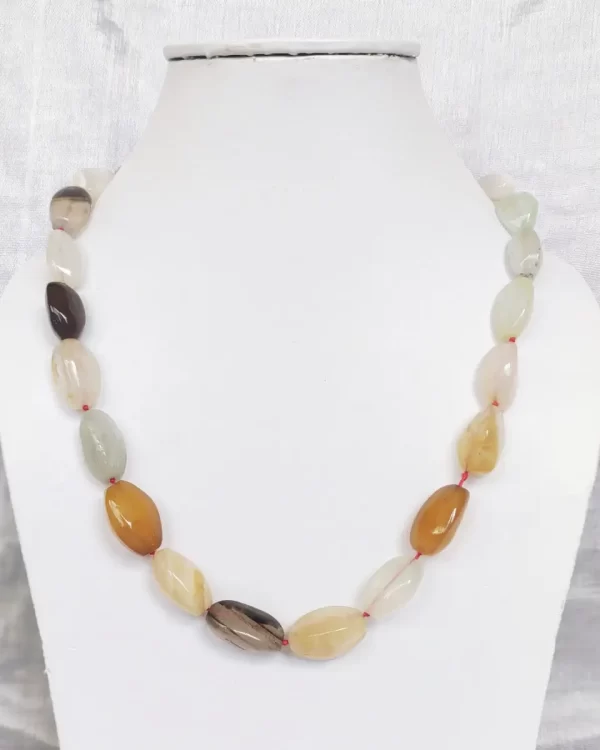 Bijou - DN0120 - Polished tumbles of Agate ranging in colour from off whites to pearly grays, from pale lemon yellow to lazy browns in an 18” necklace.