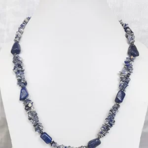 Sky Sprite - DN0126 - Mottled blue and white Sodalite chips team up with tumbles of Lapiz Lazuli in this simple harmonious 18" necklace