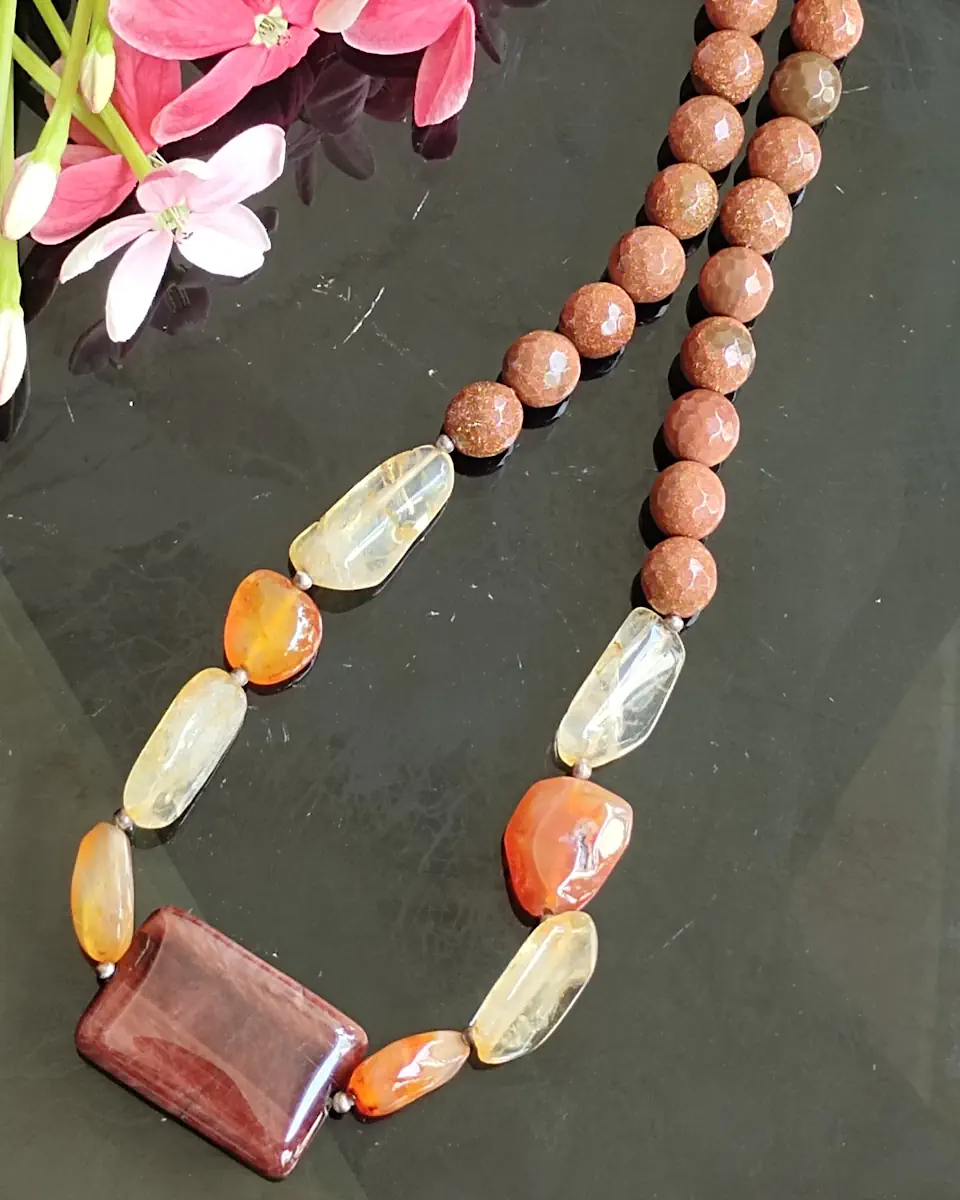 Tropical Cruise - DN0129 - 18" of gorgeous Citrine, Carnelian, Aventurine and Sun Stone beads and tumbles