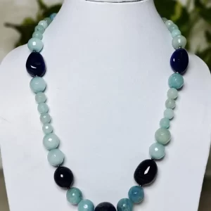 Blue Heaven - DN0136 - A collection of graded honey-cut beads of Onyx in a fetching shade of sky blue put together with a set of blue Apatite tumbles makes for a lovely 18" necklace