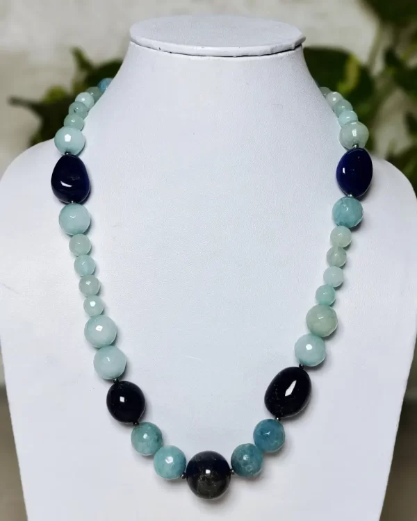 Blue Heaven - DN0136 - A collection of graded honey-cut beads of Onyx in a fetching shade of sky blue put together with a set of blue Apatite tumbles makes for a lovely 18" necklace