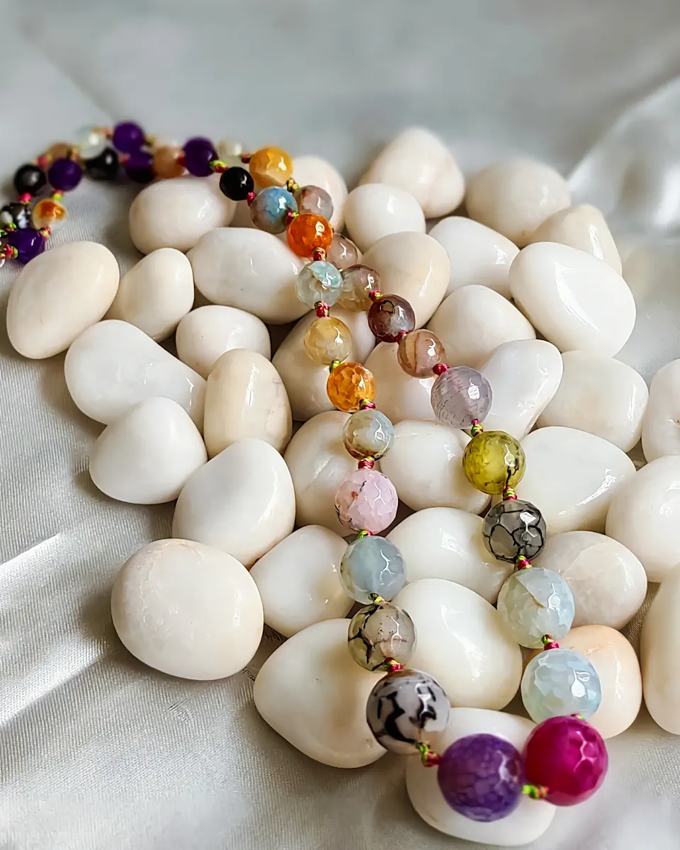 Paradise Lucky Dips - DN0179 - 18" of small-to-large graded honey-cut Onyx beads in a gorgeous variety of colours. Note: Given the large quantity of necklaces we have in this model, not all colours you see here may be on your particular piece! However, we guarantee a riot of colour!