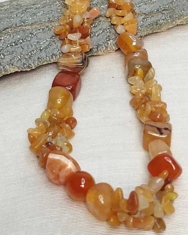 Orange Burst – DN0348 - Tumbles of bright orange agate with bright orange Onyx chips come together in a warm embrace in this 19” necklace. And a pair of matching earrings to complete your ensemble!