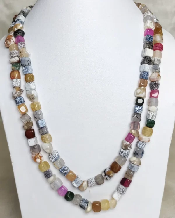 Greek Goddess - DN0438 - Rough cubes and a variety of tumbles of Agate, Onyx, Feldspar, Iolite, and Quartz come together in this delicately coloured 19” necklace with a pleasingly soft palate of colours.