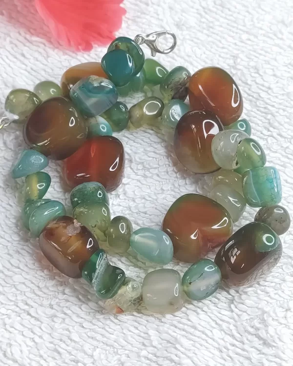 Jungle Green - DB0033 - Bracelet - Onyx and Agate beads and chips of all shades of mossy greens and woody browns in a hip and colour co-ordinated double wrap-around strand for your wrist.