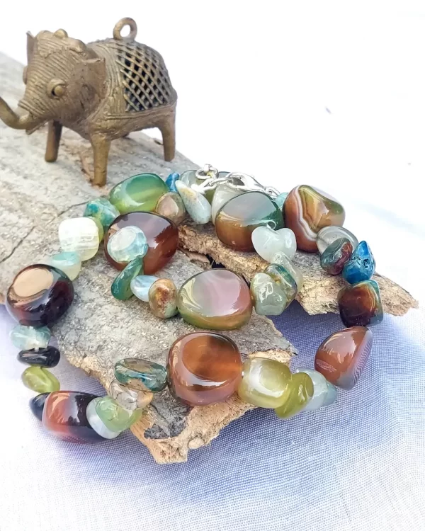 Jungle Green - DB0033 - Bracelet - Onyx and Agate beads and chips of all shades of mossy greens and woody browns in a hip and colour co-ordinated double wrap-around strand for your wrist.