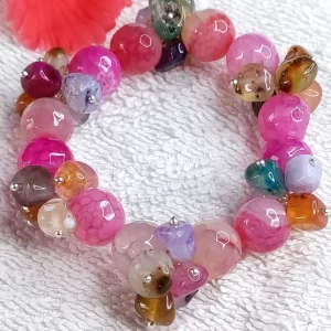 Tropical Fruit Shake - DB0063 - Bracelet - A clutch of delightful Onyx and Agate tumbles, chips, and beads in delicate tropical pastel shades – predominantly in pink – come together in this beautiful piece, guaranteed to be a conversation starter.