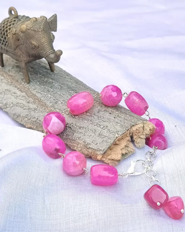 Pink Shock - Bracelet - DB0088 - Delightful irregular beads and tumbles of Onyx in shades of pretty pink mottled with dragon veins in white come together in this delicate wrap-around-your-wrist piece.